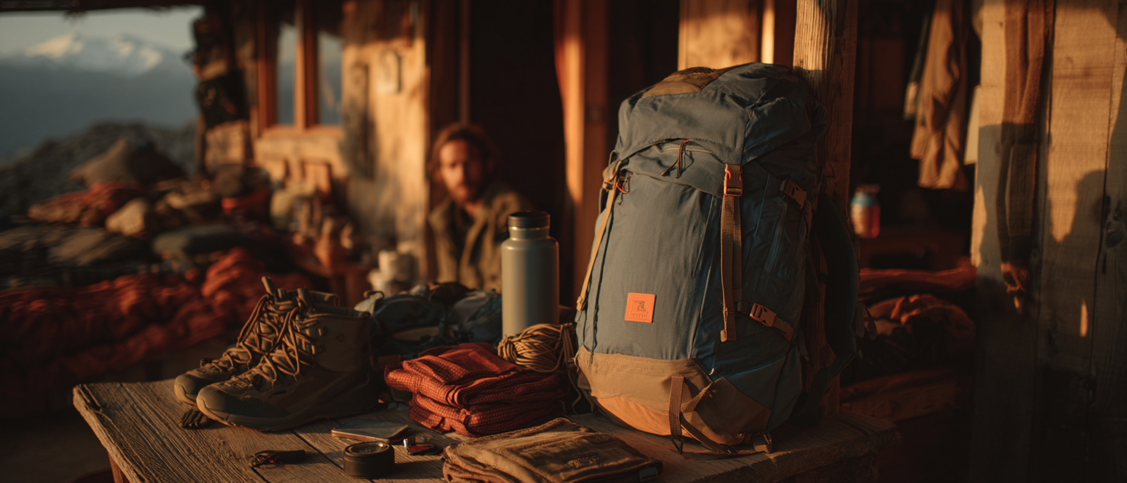 Premium outdoor gear flat-lay