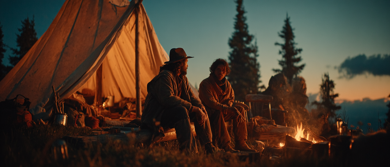 Adventurers sitting around a campfire